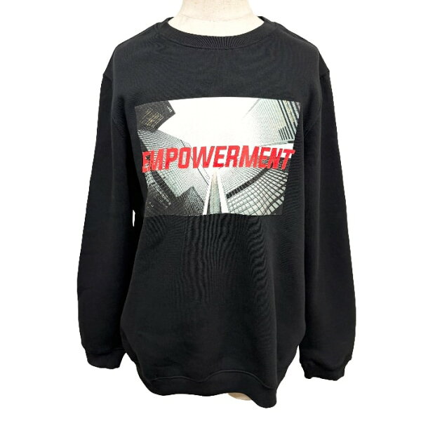 【新品】[印象N] Bershka ベルシュカ スウェットシャツ トレーナー 裏起毛 メンズ S ブラック 黒×赤×緑系×白系 コットン×ポリエステル プリント クルーネック 長袖 トルコ製 胸にビルと英字のプリント 『EMPOWERMENT(エンパワーメント)』 ロングスリーブ