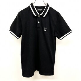 【中古】[印象AB] PLAYBOY プレイボーイ ポロシャツ レディース M ブラック×ホワイト 黒 綿×ポリ 鹿の子 ハーフジップ ハイネック ウサギの刺繍 半袖