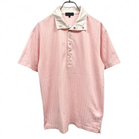 【中古】【中古】タカキュー TAKA:Q ポロシャツ リングドットボタン ストライプ 鹿の子 半袖 裾の両サイドにスリット 綿×ポリ LL XL 2L ピンク メンズ