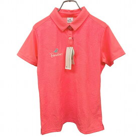 【開催予定＼Black Friday|ブラックフライデー|11/20(木)20時00〜／期間中使える最大2千円OFFクーポン配布中】パラディーゾ 【新品】 ゴルフ ポロシャツ 前身頃がジャカードのヤシの木風の柄 半袖 日本製 ポリ100% L ネオンピンク レディース