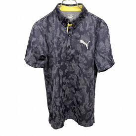【開催中|〜1/21(水)朝09:59まで＼FASHION SPECIAL FAIR／最大20%OFFクーポン配布中】【中古】プーマ ゴルフ PUMA GOLF ポロシャツ ボタンダウン 迷彩柄 タイトフィット 半袖 ロゴ刺繍 ポリ100% S ネイビー 紺 メンズ(レディース？)
