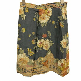 【開催中|〜1/21(水)朝09:59まで＼FASHION SPECIAL FAIR／最大20%OFFクーポン配布中】【中古】ジェイプレス J.PRESS 薄手 スカート ひざ丈 台形 花柄 裏地付き 日本製 レーヨン×ポリ [W62-66/H89-93] グリーン 緑×茶 レディース