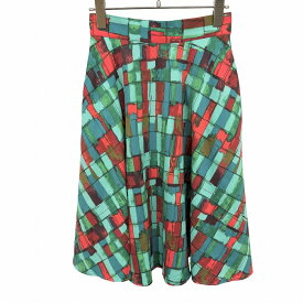 【開催中|〜1/21(水)朝09:59まで＼FASHION SPECIAL FAIR／最大20%OFFクーポン配布中】【中古】スライ SLY サーキュラースカート フレアスカート ジョーゼット タイル柄 手書き風の総柄 ポリ100% 1 緑×赤×青緑系×黒×小紫 レディース