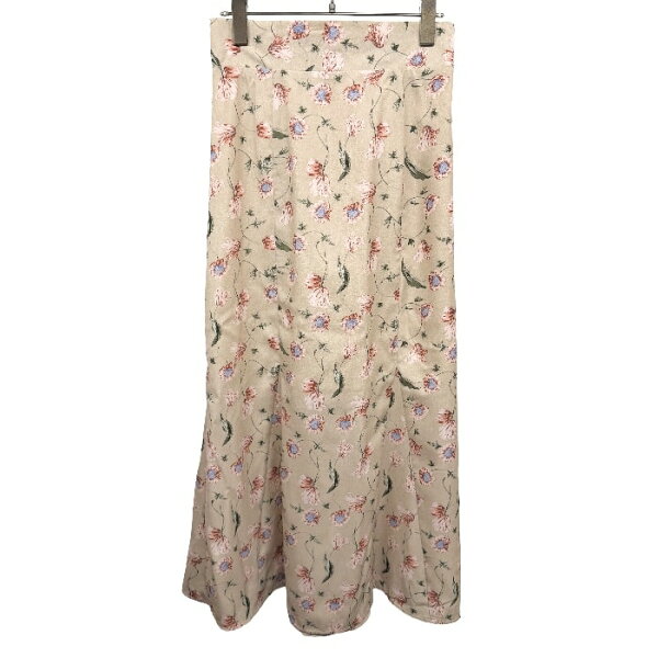 【中古】[印象A] natural couture ナチュラルクチュール ロングスカート フレアスカート レディース F ベージュ ベージュ×桃×茶×紺×緑×白系 ポリエステル100% 花柄 中国製 古着 ウエストゴム 裏地付き ファスナーなど無し