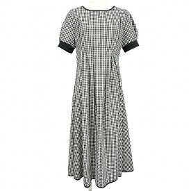 【新品】[印象N] ABITOKYO アビトーキョー ワンピース レディース F ブラック 黒×白 ポリ×綿 背中ファスナー(ホックは無いデザイン) ベルトループ無し ロング チェック 裏地無し 半袖 フレア