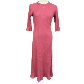 【開催予定＼Black Friday|ブラックフライデー|11/20(木)20時00〜／期間中使える最大2千円OFFクーポン配布中】【中古】PUBLIC TOKYO リブワンピース ロング 5分袖 スリムフィット ヘンリーネック リングドットボタン 無地 ポリ×綿 Free ピンク レディース