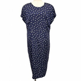 【開催中|〜1/21(水)朝09:59まで＼FASHION SPECIAL FAIR／最大20%OFFクーポン配布中】【中古】薄手 ロング ワンピース ドット×ヒョウ柄×英字 バックスリット フレンチスリーブ 半袖 裏地付き 古着 ネイビー 紺 レディース