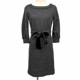 【開催中|〜1/21(水)朝09:59まで＼FASHION SPECIAL FAIR／最大20%OFFクーポン配布中】【中古】インディヴィ INDIVI 微起毛 タイトワンピース 7分袖 ひざ下丈 裏地付き 無地 ベルト脱着可 背中ファスナー 毛100% 40 杢グレー レディース