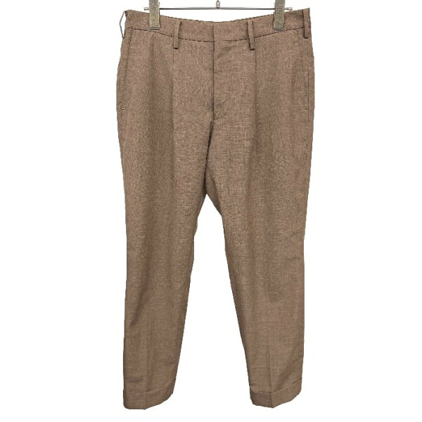 【中古】[印象AB] ADAM ET ROPE' アダムエロペ テーパードトラウザーズ パンツ 裾ダブル メンズ S ブラウン 茶 ポリエステル100% やや薄手 無地 中国製 古着 １タック トップボタンがホック ジップフライ
