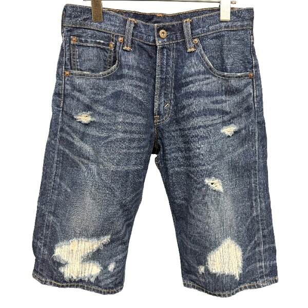 【中古】[印象B] Levi's 503 リーバイス 503 テーパードデニムショーツ デニムパンツ ジーンズ ハーフパンツ ショートパンツ メンズ [W30/L14] ブルー 青 綿100% コットン100%(ラベル：牛革) 中国製 古着 USED加工 ダメージ加工 ポケット近くと腿の穴は裏地無し ジップフライ
