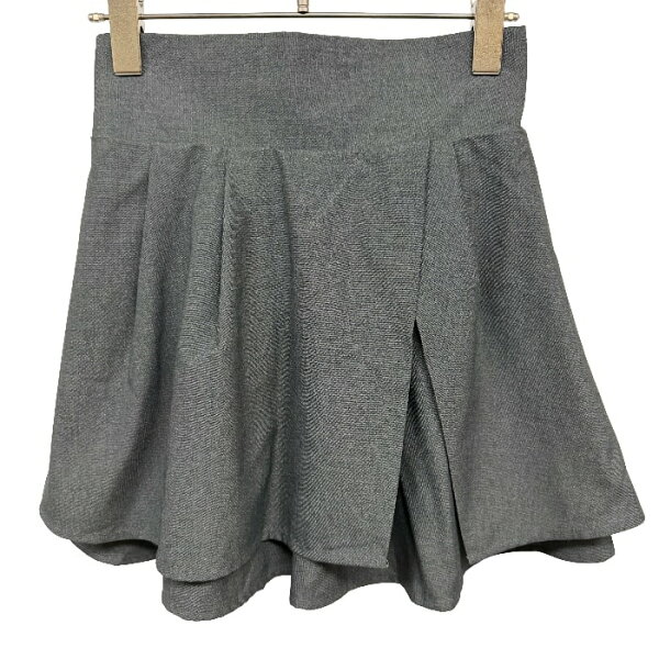 【新品】[印象N] mily bilet ミウィビレット スリットデザインスカパン スカート風パンツ ショートキュロット レディース M グレー 灰 ポリエステル×レーヨン 無地 中国製 ウエストゴム フロントウエストにタック バックウエストにギャザー 裏地無し ファスナーなど無し