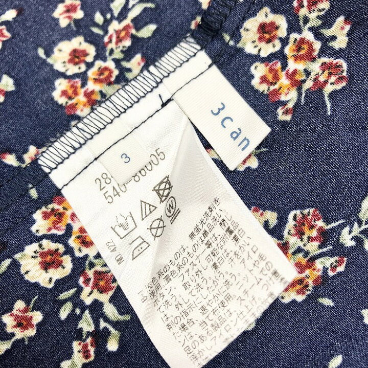 楽天市場 4 23 時開催お買い物マラソン100円 2 000円クーポン配布 中古 3can4on サンカンシオン 3 レディース 女性 若干薄手 プルオーバーシャツ ブラウス 花柄 モックネック 長袖 ポリエステル100 ネイビー 紺 Undo Rowa 楽天市場店
