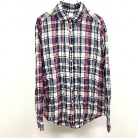 【開催予定＼Black Friday|ブラックフライデー|11/20(木)20時00〜／期間中使える最大2千円OFFクーポン配布中】【中古】quadro - 2 メンズ 男性 クレープシャツ チェック 長袖 日本製 綿×麻×ポリウレタン パッションピンク×ネイビー×ブラウン×オフホワイト