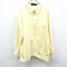 【中古】GRAND MONARCH グランドモナーク M メンズ ゴルフ プルオーバーシャツ 袖にメッシュ リブストライプ ロゴ刺繍 長袖 日本製 綿100% 黄色