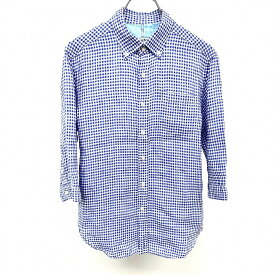 【中古】メンズビギ ファースト Men's Bigi FIRST シャツ 7分袖 チェック ボタンダウン 胸ポケット 麻100%(フレンチリネン) 1 ブルー 青×白 メンズ