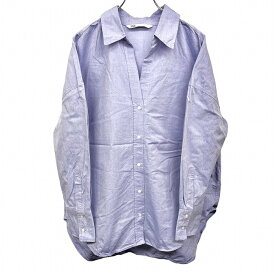 【中古】ザラ ZARA スキッパーシャツ オープンカラー 長袖 無地 ビッグシルエット オーバーサイズ 綿100% M ヘザーネイビー 杢紺 レディース