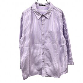 【中古】アーバンリサーチ URBAN RESEARCH シャツ ストライプ 胸ポケット 7分袖 レギュラーカラー 綿100% コットン100% 40 パープル 紫×白 メンズ