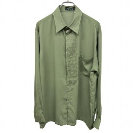 【開催予定＼Black Friday|ブラックフライデー|11/20(木)20時00〜／期間中使える最大2千円OFFクーポン配布中】【中古】貴公子 楊柳シャツ 前立てに刺繍 ハーフフライフロント 長袖 ボックスカット 胸ポケット 日本製 ポリ100% M 緑 レディース(メンズ？)