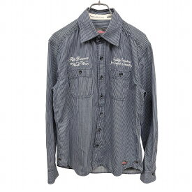 【開催予定＼Black Friday|ブラックフライデー|11/20(木)20時00〜／期間中使える最大2千円OFFクーポン配布中】【中古】ディッキーズ Dickies ヒッコリーデニムシャツ ストライプ 長袖 両胸ポケット 英字刺繍 レギュラーカラー ポリ×綿 M ブルー 青 メンズ