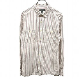 【開催予定＼Black Friday|ブラックフライデー|11/20(木)20時00〜／期間中使える最大2千円OFFクーポン配布中】【中古】エディーバウアー Eddie Bauer シャツ ストライプ 両胸ポケット 長袖 綿×麻 コットン×リネン SS XS レッド 赤×オフホワイト×紺 メンズ