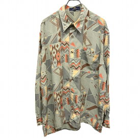 【開催予定＼Black Friday|ブラックフライデー|11/20(木)20時00〜／期間中使える最大2千円OFFクーポン配布中】【中古】IMPERIAL DIXTON 総柄シャツ ナバホ柄 民族柄 長袖 胸ポケット ボックスカット ポリ100% L グリーン系 緑系×グレー×茶系×紫 メンズ