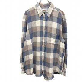 【開催予定＼Black Friday|ブラックフライデー|11/20(木)20時00〜／期間中使える最大2千円OFFクーポン配布中】【中古】マックレガー McGREGOR ボタンダウンシャツ チェック 少し厚みのある生地 長袖 胸ポケット 綿100% コットン100% L 青×茶×白系 メンズ