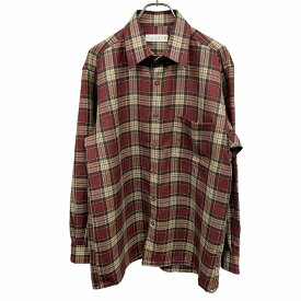【開催中|〜1/21(水)朝09:59まで＼FASHION SPECIAL FAIR／最大20%OFFクーポン配布中】【中古】LYLE＆SCOTT シャツ チェック 胸ポケットに鳥の刺繍 ボックスカット 長袖 毛100% M ボルドー 赤茶系×ベージュ×青×緑×白系 メンズ