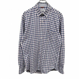 【開催中|〜1/21(水)朝09:59まで＼FASHION SPECIAL FAIR／最大20%OFFクーポン配布中】【中古】ハッシュパピー HUSH PUPPIES ボタンダウンシャツ チェック×ヘリンボーン 胸ポケットに犬の刺繍 長袖 綿100% M ブルー 青×赤×白 メンズ
