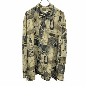 【開催中|〜1/21(水)朝09:59まで＼FASHION SPECIAL FAIR／最大20%OFFクーポン配布中】【中古】COTEDAZUR 少し薄手 総柄シャツ ボックスカット 長袖 胸ポケット ポリ100% 3L 2XL XXL ベージュカーキ ベージュ系×黒×緑×茶 メンズ