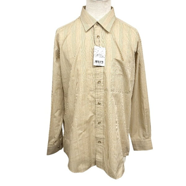【新品/訳アリ】[印象NB] Austin Reed オースチンリード シャツ メンズ L ベージュ ベージュ×青×茶 綿100% コットン100% チェック柄 レギュラーカラー 長袖 胸ポケットに刺繍 ロングスリーブ