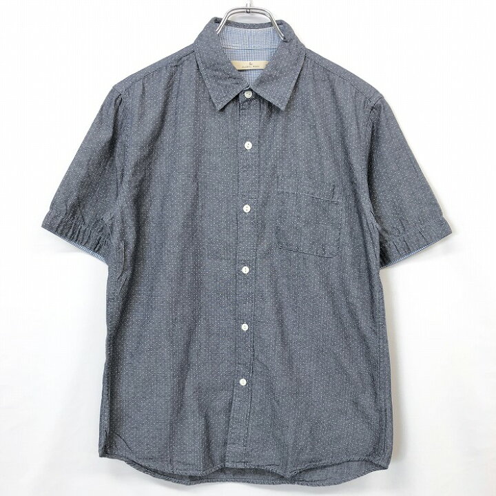 楽天市場 中古 Global Work グローバルワーク M メンズ シャツ 半袖 ポケット付き ドット柄 襟と袖口にチェック柄裏地付き 綿100 コットン ネイビー 紺 Undo Rowa 楽天市場店
