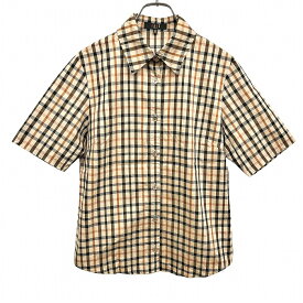 【中古】[印象AB] DAKS GOLF ダックス ゴルフ シャツ レディース M ブラウン 茶×黒 綿100% 少し薄手 チェック 半袖 シェルボタン ポケット無し