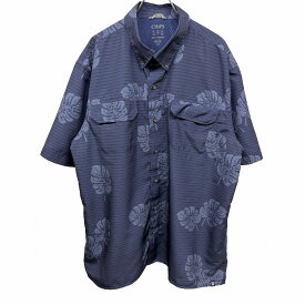 【開催中|〜1/21(水)朝09:59まで＼FASHION SPECIAL FAIR／最大20%OFFクーポン配布中】【中古】チャップス CHAPS ボタンダウンシャツ ボーダー×アロハ柄 半袖 両胸ベルクロフラップポケット ポリ100% XXL 2XL 3L ネイビー 紺 メンズ