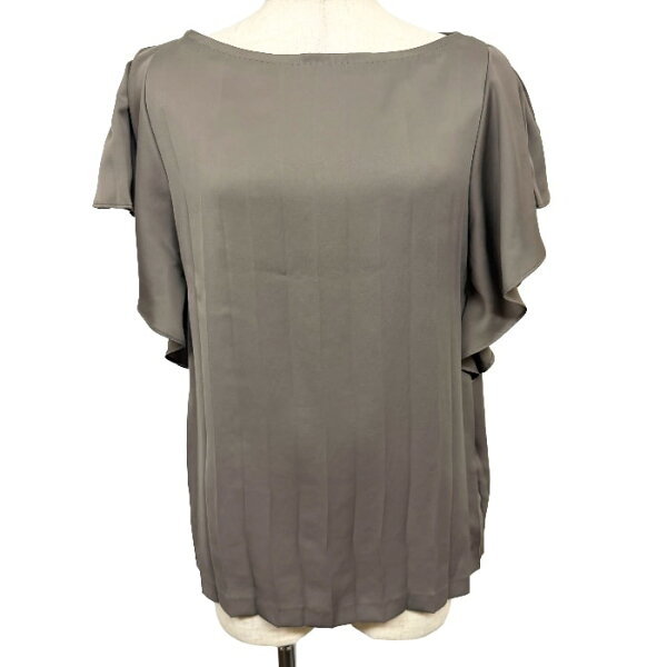 【新品/訳アリ】[印象NB] BODY DRESSING Deluxe ボディドレッシング デラックス プルオーバーシャツ プルオーバーブラウス レディース 38(バスト82/身長156-162) グレー 灰 ポリエステル100% やや薄手 無地 ボートネック 半袖 中国製 ラッフルスリーブ 裏地無し プリーツ
