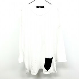 【中古】M.Y マイ エムワイ F レディース 裾ポケットビッグTシャツ チュニック カットソー 無地 丸首 長袖 日本製 綿100% ホワイト×ブラック 白