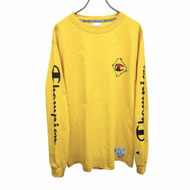 【開催中|〜1/21(水)朝09:59まで＼FASHION SPECIAL FAIR／最大20%OFFクーポン配布中】【中古】チャンピオン Champion Tシャツ 両面プリント 袖プリント 長袖 ロングスリーブ 丸首 裾にロゴパッチ 綿100% L イエロー 黄×赤×黒 メンズ