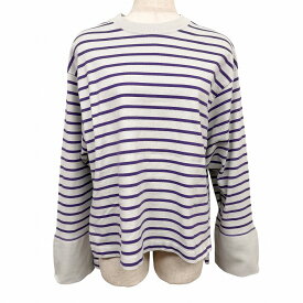 【開催中|〜1/21(水)朝09:59まで＼FASHION SPECIAL FAIR／最大20%OFFクーポン配布中】【中古】AER ADAM ET ROPE' Tシャツ ボーダー ロングテール 横スリット 前身頃が短い 長袖 綿100% F パープル 紫×ライトグレー レディース