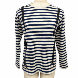 【開催中|〜1/21(水)朝09:59まで＼FASHION SPECIAL FAIR／最大20%OFFクーポン配布中】【中古】グラニフ graniph Tシャツ ボーダー サスペンダーのプリント 長袖 ロングスリーブ 綿100% コットン S ブルー 青×杢グレー×黒 レディース