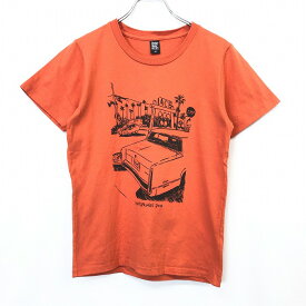 【中古】graniph グラニフ SS メンズ 男性 Tシャツ カットソー イラスト プリント 車 PALM SPRINGS 2010 丸首 半袖 綿100% コットン オレンジ