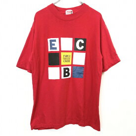 【中古】ENRICO COVERI エンリココベリ M メンズ 男性 Tシャツ カットソー ロゴプリント 丸首 クルーネック 半袖 綿100% コットン レッド 赤