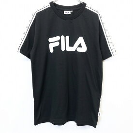 【もうすぐ終了：全品PT20倍】＼FASHION SPECIAL FAIR／最大20%OFFクーポン配布中※バナー参照■□【中古】FILA フィラ L メンズ 男性 Tシャツ カットソー ロゴ プリント 丸首 クルーネック 半袖 ショートスリーブ ポリエステル×綿 ブラック 黒