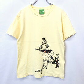 【中古】BEAMS T ビームスT S メンズ 男性 Tシャツ カットソー イラスト プリント ロックテイストなサイボーグの鳥 綿100% コットン イエロー 黄色