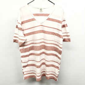 【開催予定＼Black Friday|ブラックフライデー|11/20(木)20時00〜／期間中使える最大2千円OFFクーポン配布中】【中古】quadro クオドロ 3 メンズ Tシャツ カットソー ボーダー Vネック 日本製 綿100% コットン ヘザーホワイト×ヘザーブラウンレッド系 杢白