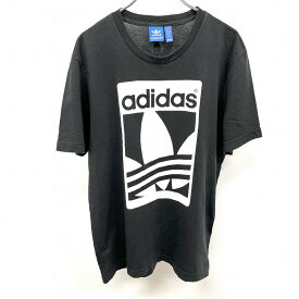 【中古】adidas TREFOIL アディダス トレフォイル L メンズ Tシャツ カットソー ロゴプリント 丸首 半袖 綿100% コットン ブラック×ホワイト 黒