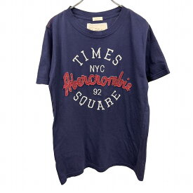 【開催予定＼Black Friday|ブラックフライデー|11/20(木)20時00〜／期間中使える最大2千円OFFクーポン配布中】【中古】アバクロンビーアンドフィッチ Abercrombie＆Fitch Tシャツ ロゴ 刺繍 半袖 丸首 カットソー 綿100% M ネイビー 紺×赤×白 メンズ