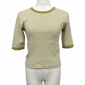【開催中|〜1/21(水)朝09:59まで＼FASHION SPECIAL FAIR／最大20%OFFクーポン配布中】【中古】カスタネ マイクロリブTシャツ ストレッチ ボーダー 5分袖 タイトフィット 着丈が短い 綿×ポリウレタン F オリーブグリーン レディース