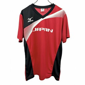 【開催中|〜1/21(水)朝09:59まで＼FASHION SPECIAL FAIR／最大20%OFFクーポン配布中】【中古】ミズノ MIZUNO プラクティスシャツ Vネック Tシャツ JAPAN プリント 半袖 スポーツ ポリ100% LL XL レッド 赤×黒×白 メンズ