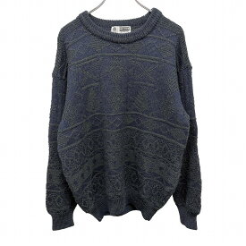 【開催予定＼Black Friday|ブラックフライデー|11/20(木)20時00〜／期間中使える最大2千円OFFクーポン配布中】【中古】ミスターヨーク MR. YORK 総柄ニット セーター 長袖 ロングスリーブ プルオーバー 日本製 ニューウール100% M ブルー 青×緑 メンズ