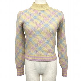 【開催予定＼Black Friday|ブラックフライデー|11/20(木)20時00〜／期間中使える最大2千円OFFクーポン配布中】【中古】ザラ ZARA ニット セーター チェック モックネック 着丈が短い 肩に飾りボタン 長袖 ポリなど S イエロー×ピンク×ブルー レディース