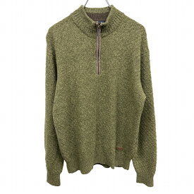【開催予定＼Black Friday|ブラックフライデー|11/20(木)20時00〜／期間中使える最大2千円OFFクーポン配布中】【中古】Golden Bear ニット セーター モックネック ハーフジップ 長袖 毛×アクリル×ナイロン(ワッペン：合皮) L メランジ グリーン メンズ